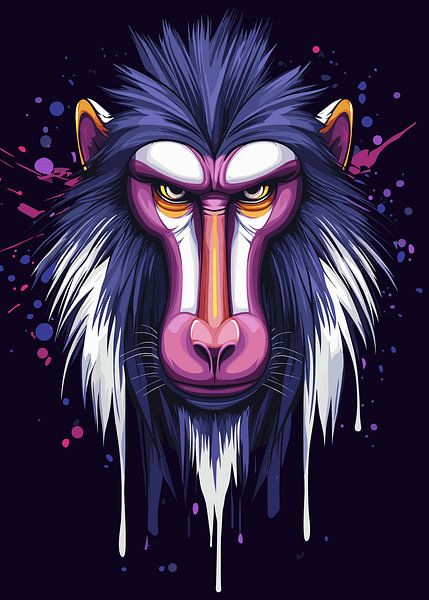 Mandrill expressif aux couleurs intenses par Pixelbull Design