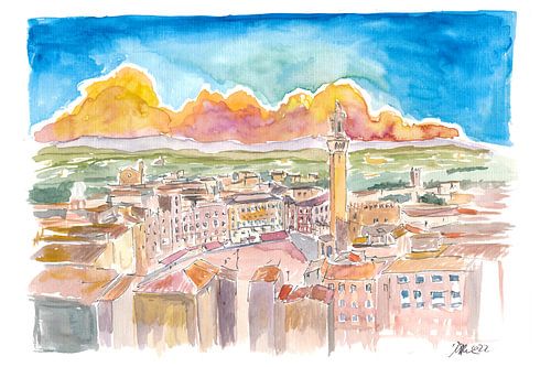 Coucher de soleil à Sienne Toscane Italie Piazza del Campo