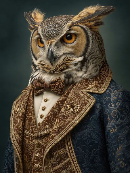 L'aristocrate hibou - chasseur nocturne en tenue de cour opulente par MArt