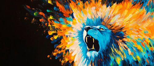 Lion with colourful background by Poster Art Shop