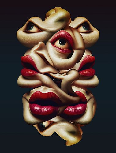 Surrealistische abstracte gezichten gedurfde expressionistische digitale sculptuurprint