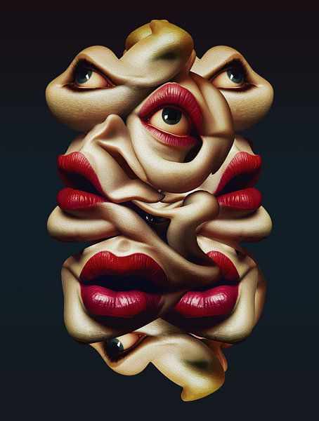Surreal Abstract Faces Bold Expressionist Digital Sculpture Print by Ramy Salah Hefny