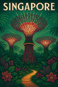 Singapur Gardens by the Bay Poster - Vintage Supertree Grove Kunst