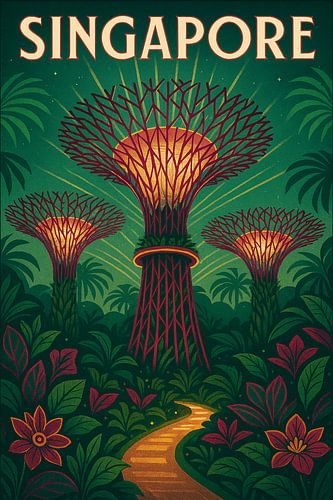 Singapore Gardens by the Bay Poster - Vintage Supertree Grove Art
