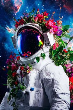 Astronaut with a wreath of flowers in space by Poster Art Shop