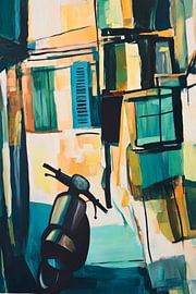 City street with scooter by Poster Art Shop