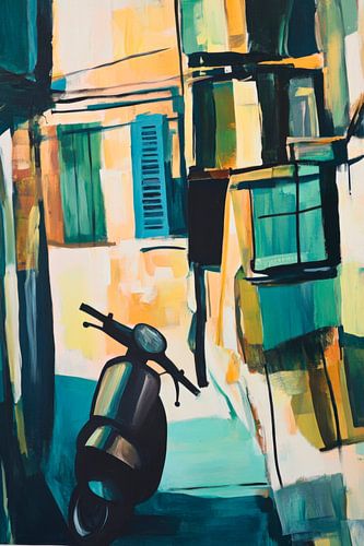 Stadsstraat met scooter