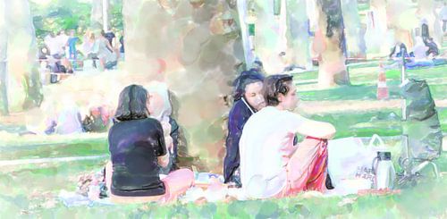 Jongeren genieten van een lentedag in het park