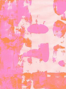 Abstrakte minimalistische Kunst. Neonpink, Orange und Weiß. von Dina Dankers