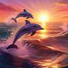dauphins sautant dans la mer au coucher du soleil sur Jörg B. Schubert