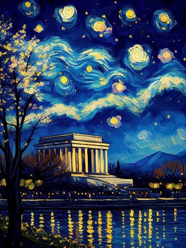 Starry Night At The Lincoln Memorial Style Vincent van Gogh