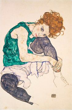 Zittende vrouw met opgetrokken benen, Egon Schiele