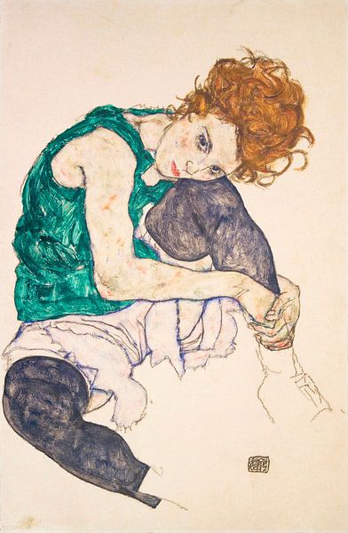 Sitzende Frau mit hochgezogenen Beinen, Egon Schiele von Meesterlijcke Meesters