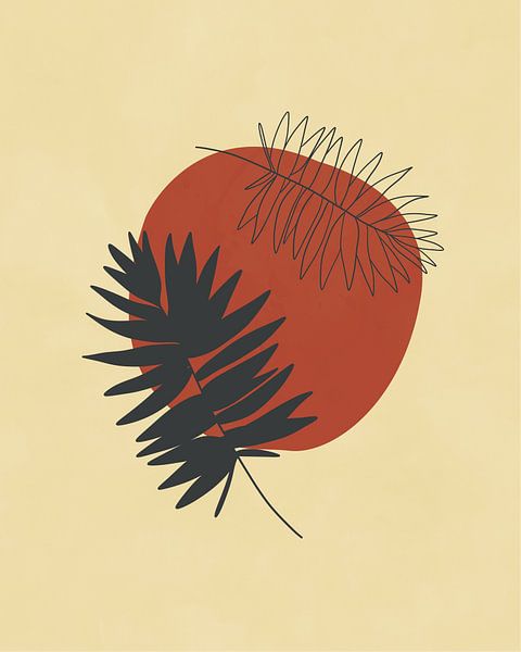Minimalist illustration of two tropical leaves