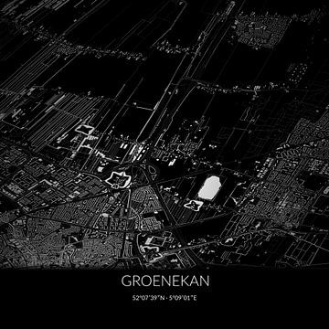 Zwart-witte landkaart van Groenekan, Utrecht. van Rezona