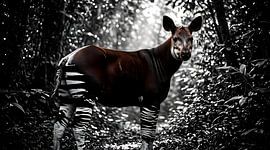 Tableau mural représentant la forêt de l'okapi, une espèce rare - Faune exotique du Congo