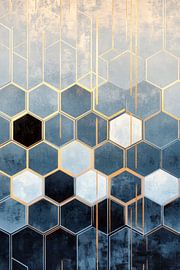 Geometrische Eleganz in Blau und Gold von Poster Art Shop