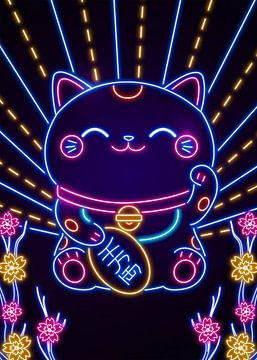 Neon Maneki Neko van Steven Kingsbury