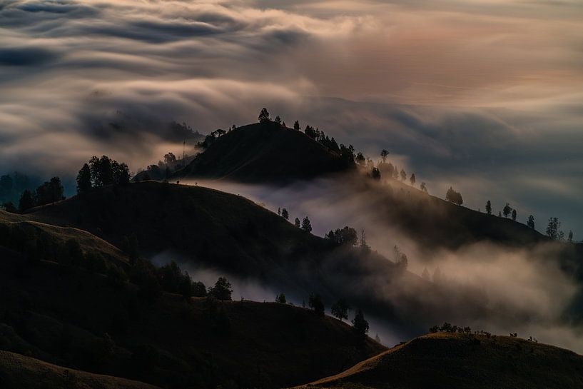 Long exposure of clouds and mountains with view from Mount Rinjani in Lombok, Indonesia by Shanti Hesse