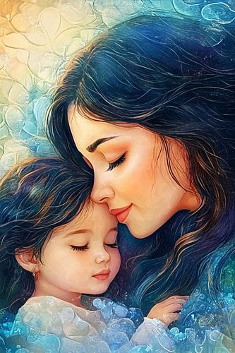 Liefdevolle moeder en kind schildering