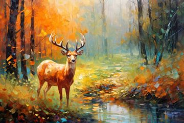 Cerf dans la forêt d'automne sur ARTemberaubend