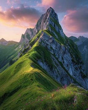 Zomerse kleuren in het Dolomietenlandschap van fernlichtsicht