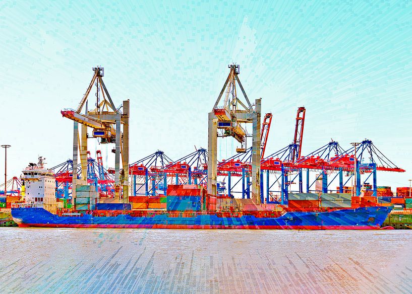 Container ship in port by Leopold Brix