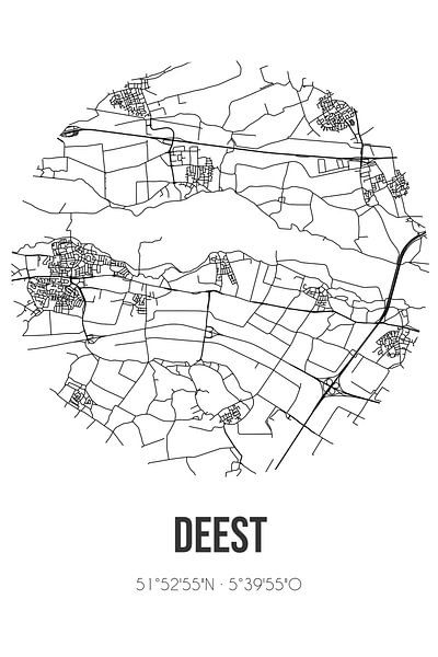Deest (Gelderland) | Map | Black and white by Prints of Place