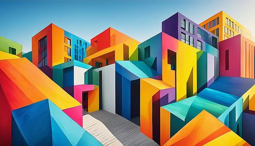 Kunst met kleuren en gebouwen