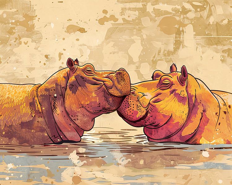 Le câlin de l'hippopotame par Peintures accrocheuses
