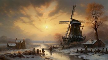 Oud Hollands schilderij van een winter tafereel