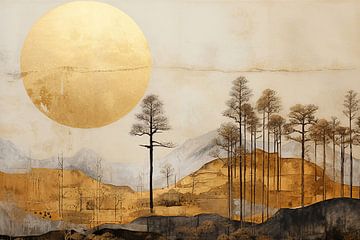 Gouden landschap 3 van Ekaterina Veselova