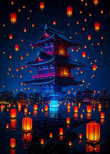 Pagode flottante de style cyberpunk Japon