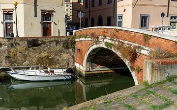 Boot im mit Brücke in der Altstadt von Livorno, Toskana Italien von Animaflora PicsStock