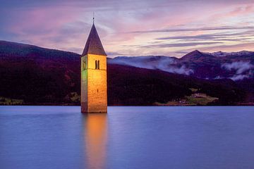 Clocher du lac de Reschen, Tyrol du Sud