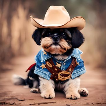 Schattige hond in een cowboykostuum van Laly Laura