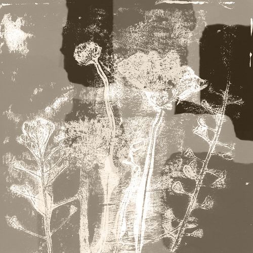 Art botanique abstrait. Fleurs dans des couleurs neutres et pastel. Blanc sur taupe