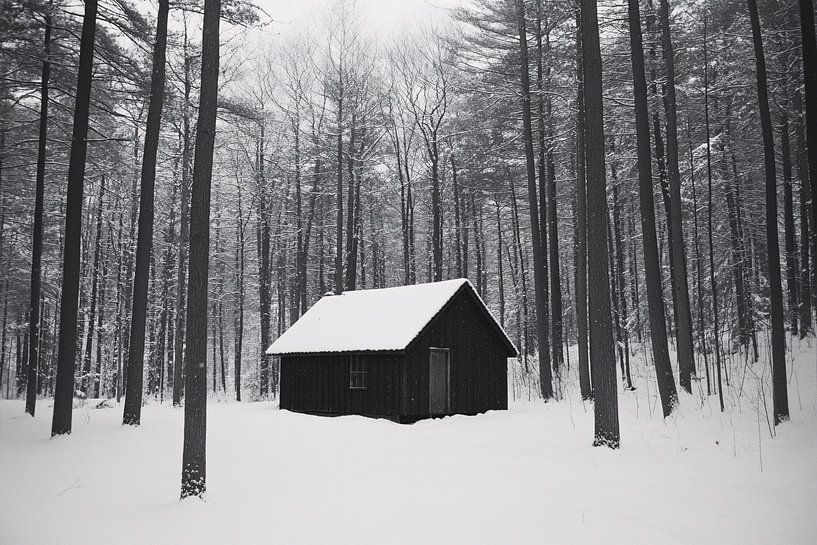 Einsame Hütte im verschneiten Wald von Art & Soul Creations
