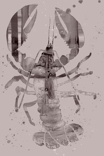 Kreeft schilderij. Taupe en violet.