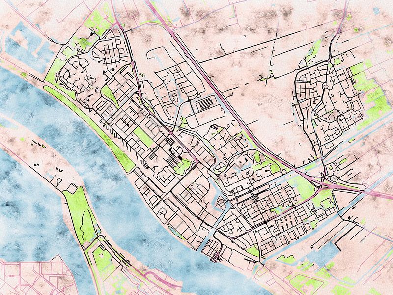 Map of Maassluis with the style 'Soothing Spring' by Maporia