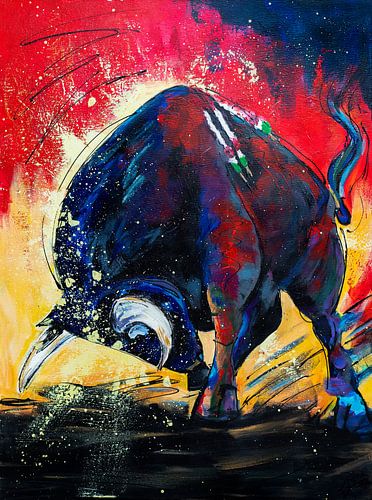 Kleurrijk schilderij van een Stier