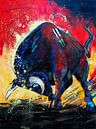 Kleurrijk schilderij van een Stier van Els Schat-Grooters thumbnail