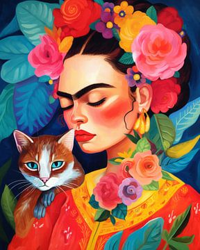 Portrait inspiré de Frida, illustration colorée sur Studio Allee