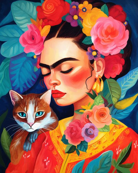 Portret geïnspireerd door Frida, kleurrijke illustratie van Studio Allee