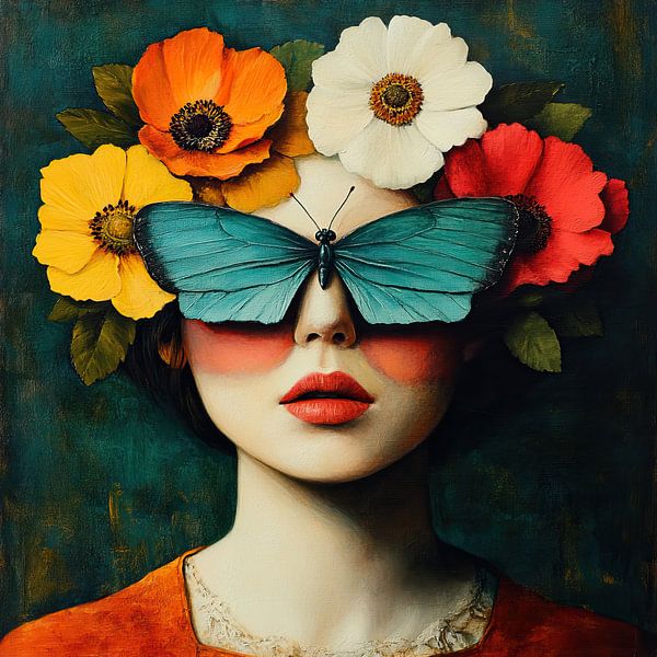 Butterfly Face | Green Butterfly Face by Eye catching paintings