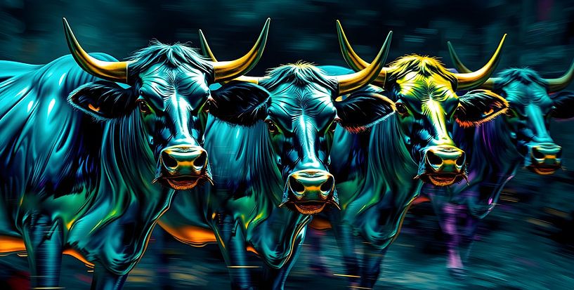 Psychedelic bulls by Linda de Klein