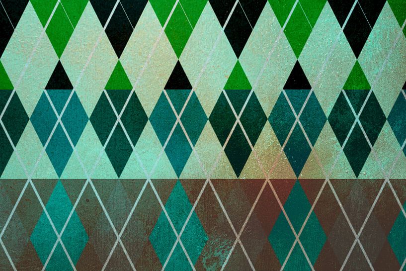Des diamants. Motif graphique dans les tons verts par Rietje Bulthuis