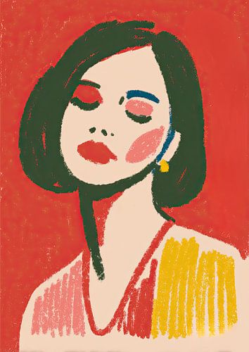 Graphic portrait of a woman on a red background