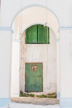 Green door under bell-tower | Greece -Samos | travel photography | Bright and airy colored photo by Lisa Bocarren