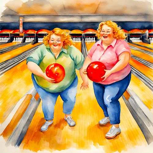 2 gezellige dames aan het bowlen